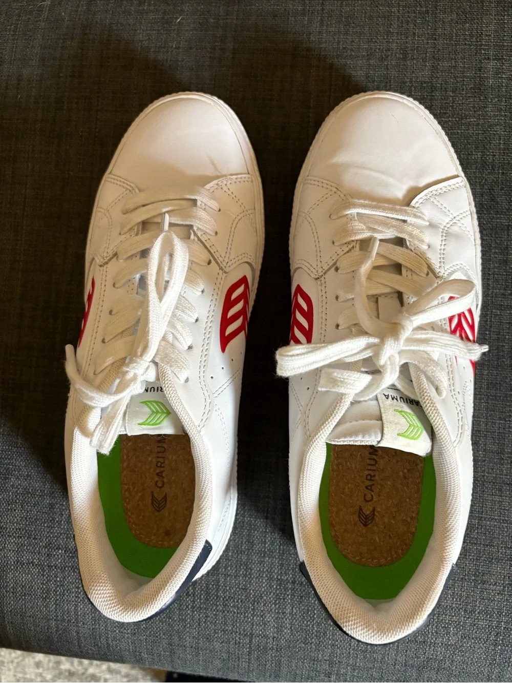White Leather Sneakers with Red Accent